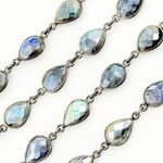 Load image into Gallery viewer, Coated Labradorite Pear Shape Bezel Oxidized Wire Chain. CLB11