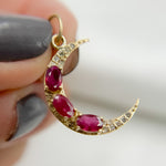 Load image into Gallery viewer, GDP563. 14k Solid Gold Diamond & Gemstone Moon Charm