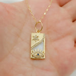 Load image into Gallery viewer, 14k Solid Gold, Mother of Pearl, Diamond and Blue Sapphire Rectangle Eye Charm. GDP666