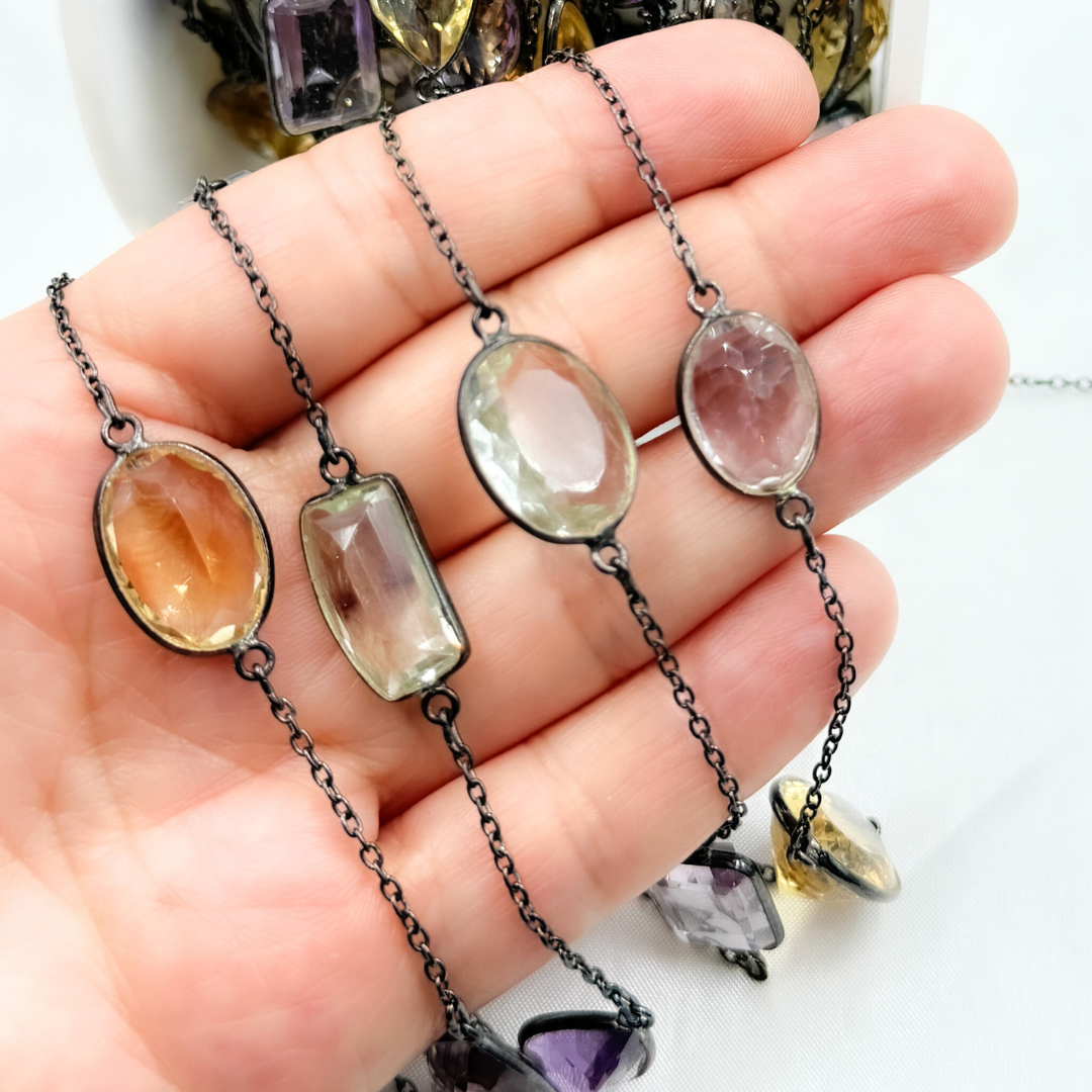 Multi Gemstone Organic Shape Connected Wire Chain. MGS7