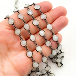 Load image into Gallery viewer, White Moonstone Round Shape Bezel Oxidized Wire Chain. WMS38