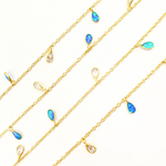 Load image into Gallery viewer, Created Blue Opal &amp; CZ Tear Drop Shape Dangle Chain. CBO7
