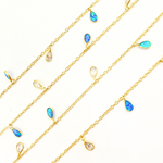 Load image into Gallery viewer, Created Blue Opal & CZ Tear Drop Shape Dangle Chain. CBO7