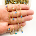 Load image into Gallery viewer, Created Blue Opal & CZ Tear Drop Shape Dangle Chain. CBO7