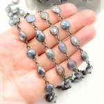 Load image into Gallery viewer, Coated Labradorite Pear & Round Shape Bezel Oxidized Wire Chain