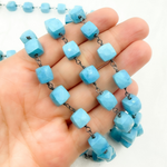 Load image into Gallery viewer, Turquoise Cube Shape Oxidized 925 Sterling Silver Wire Chain. TRQ28