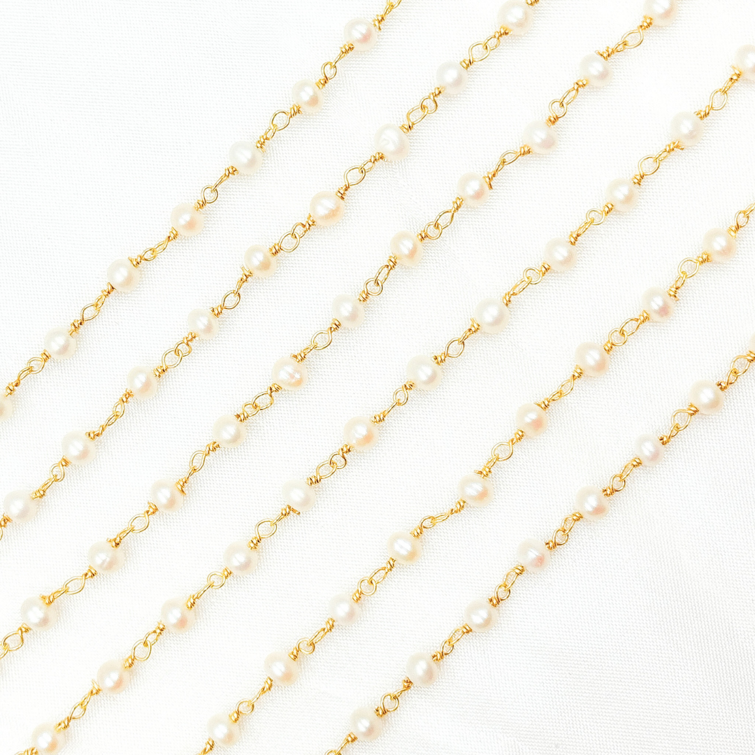 Freshwater Pearl Round Shape Gold Plated Wire Chain. PRL9