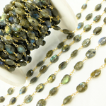 Load image into Gallery viewer, Labradorite Oval Shape Gold Plated Wire Chains
