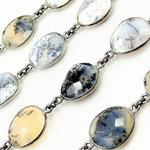 Load image into Gallery viewer, Dendrite Opal Organic Shape Bezel Oxidized Silver Wire Chain. DEN2
