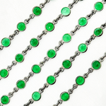 Load image into Gallery viewer, Green Onyx Round Shape Bezel Oxidized Wire Chain. ON2