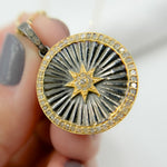 Load image into Gallery viewer, GDP808. 14k Solid Gold and Black Rhodium Sterling Silver Diamond Circle Star Charm