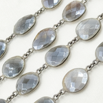Load image into Gallery viewer, Coated Grey Moonstone Organic Shape Bezel Oxidized Wire Chain. CMS3