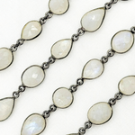 Load image into Gallery viewer, White Moonstone Oval & Pear Shape Bezel Oxidized Wire Chain. WMS36