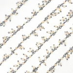 Load image into Gallery viewer, Coated Peach Moonstone Cluster Dangle Oxidized Wire Chain. CMS91
