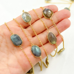 Load image into Gallery viewer, Labradorite Organic Shape Bezel Gold Plated Connected Chain. LAB55