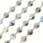 Load image into Gallery viewer, Coated Labradorite Round Shape Bezel Oxidized Wire Chain. CLB70