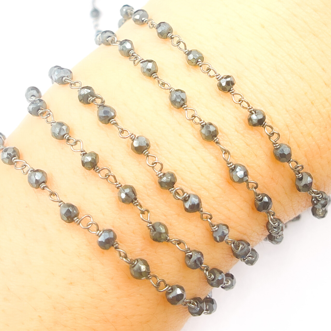 Coated Black Spinel Wire Wrap Chain. CBS11