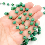 Load image into Gallery viewer, Green Turquoise Rondel Shape Oxidized Wire Chain. TRQ50