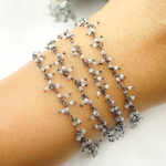 Load image into Gallery viewer, White Moonstone Cluster Dangle Oxidized Wire Chain. WMS33