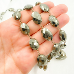 Load image into Gallery viewer, Pyrite With Marquis Shape Gold Plated Wire Chain. PYR52
