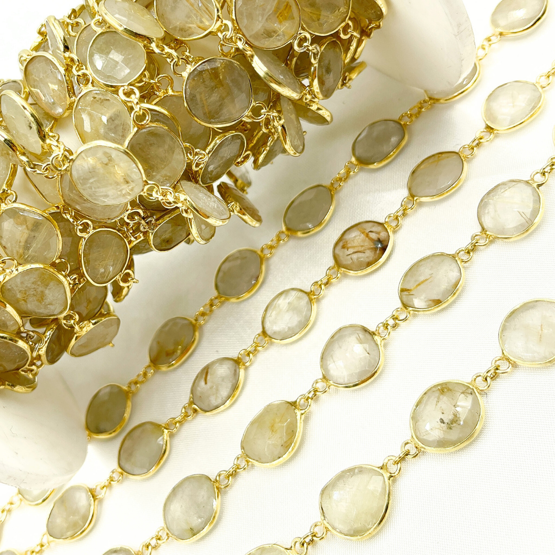 Golden Rutile Organic Shape Bezel Gold Plated Wire Chain. GRU2