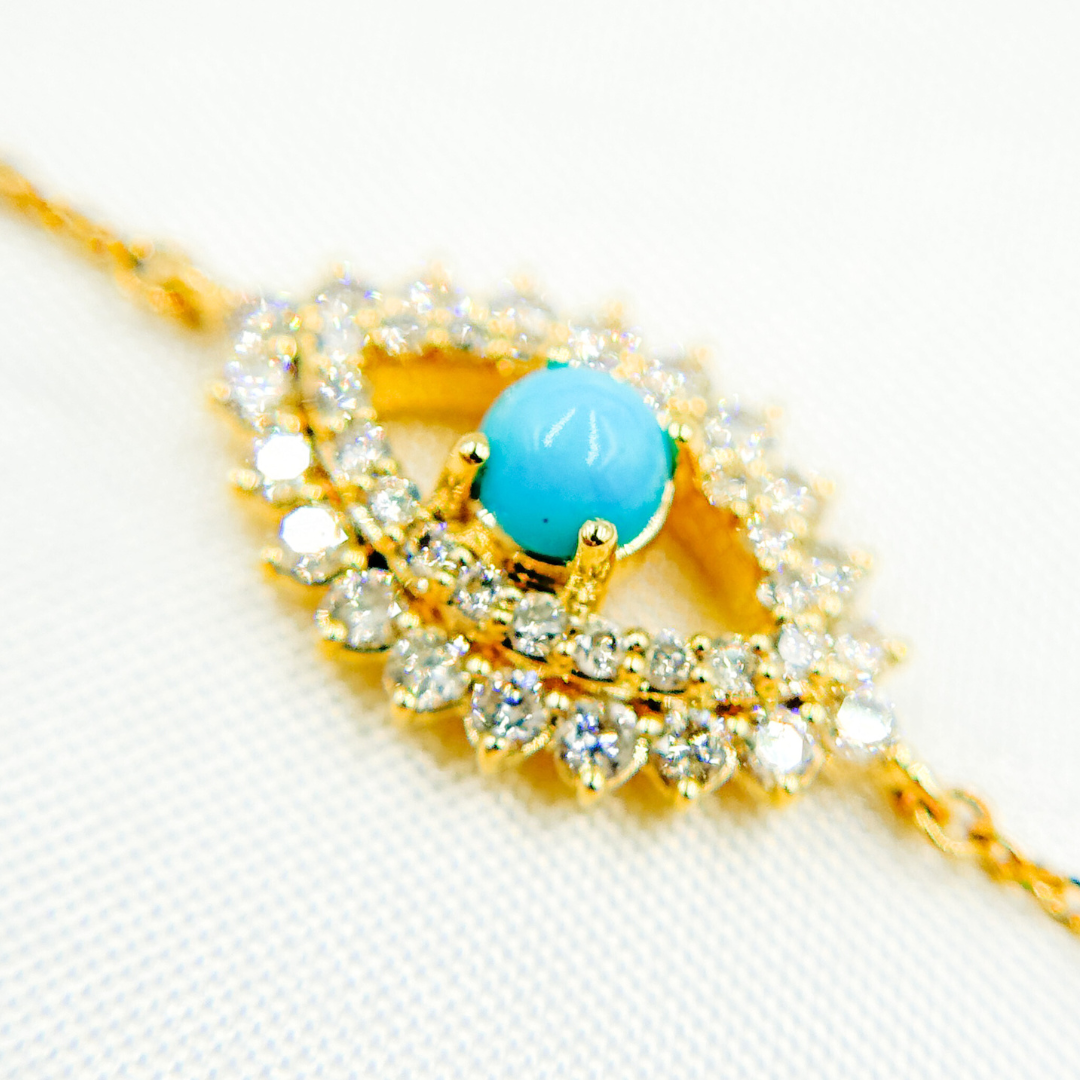 14k Solid Gold Diamond and Turquoise Eye Bracelet. BFG60727TQ