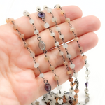Load image into Gallery viewer, Multi Moonstone & Multi Stone Oxidized Wire Chain. MMS27