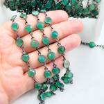 Load image into Gallery viewer, Green Onyx Round Shape Bezel Oxidized 925 Sterling Silver Wire Chain. ON7