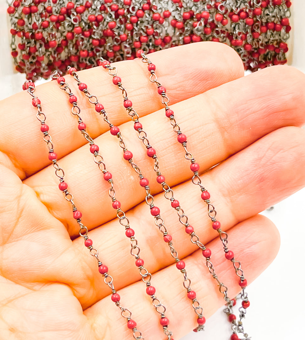 Red Coral Wire Wrap Chain. COR6