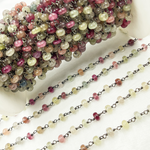 Load image into Gallery viewer, Multi Sapphire Pink Smooth Oxidized Wire Chain. MSA12