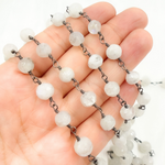 Load image into Gallery viewer, Rainbow Moonstone Round Shape Oxidized Wire Chain. WMS23