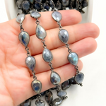 Load image into Gallery viewer, Coated Labradorite Pear Shape Bezel Oxidized Wire Chain. CLB11