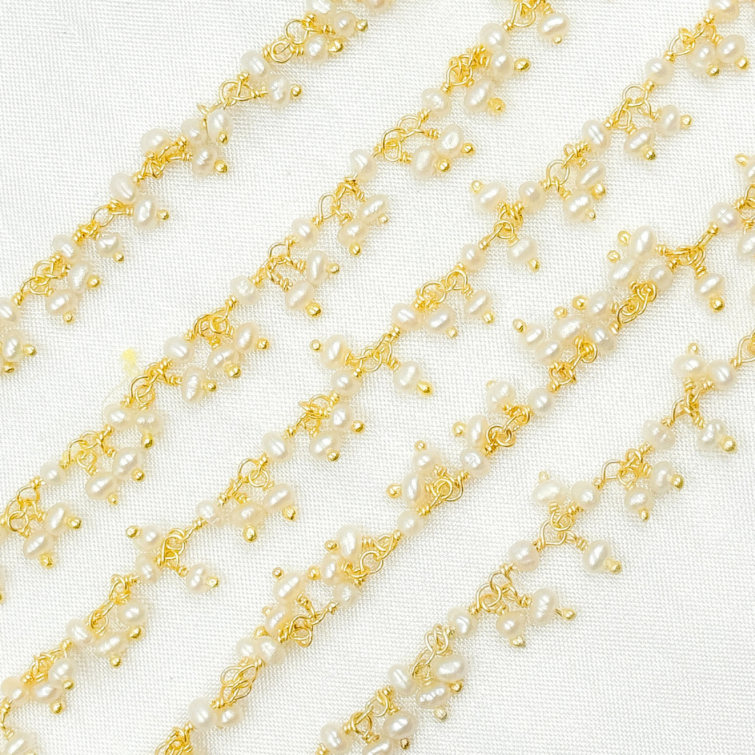 Pearl Cluster Dangle Gold Plated Wire Chain. PRL32