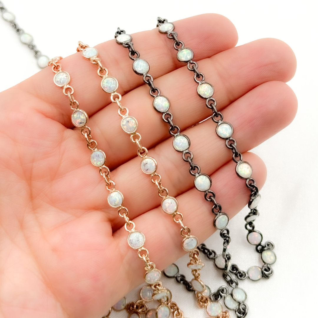 Created White Opal Round Shape Connected Chain. CWO2