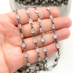 Load image into Gallery viewer, White Moonstone Round Shape Bezel Oxidized Wire Chain. WMS37
