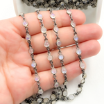 Load image into Gallery viewer, White Moonstone Round Shape Bezel Oxidized Wire Chain.