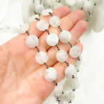 Load image into Gallery viewer, White Moonstone Coin Shape Oxidized Wire Chain. WMS32