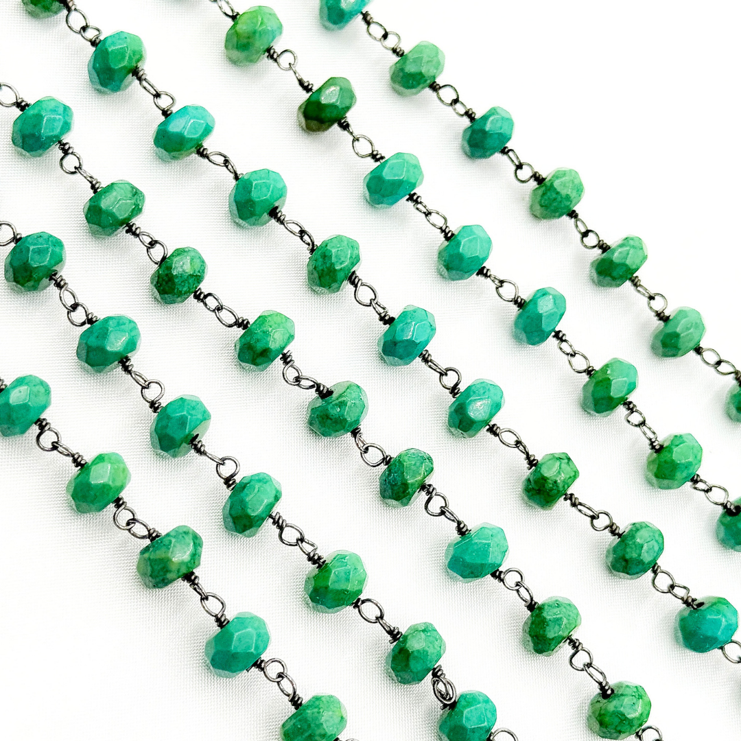 Green Turquoise Rondel Shape Oxidized Wire Chain. TRQ50