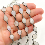 Load image into Gallery viewer, White Moonstone Oval & Pear Shape Bezel Oxidized Wire Chain. WMS36