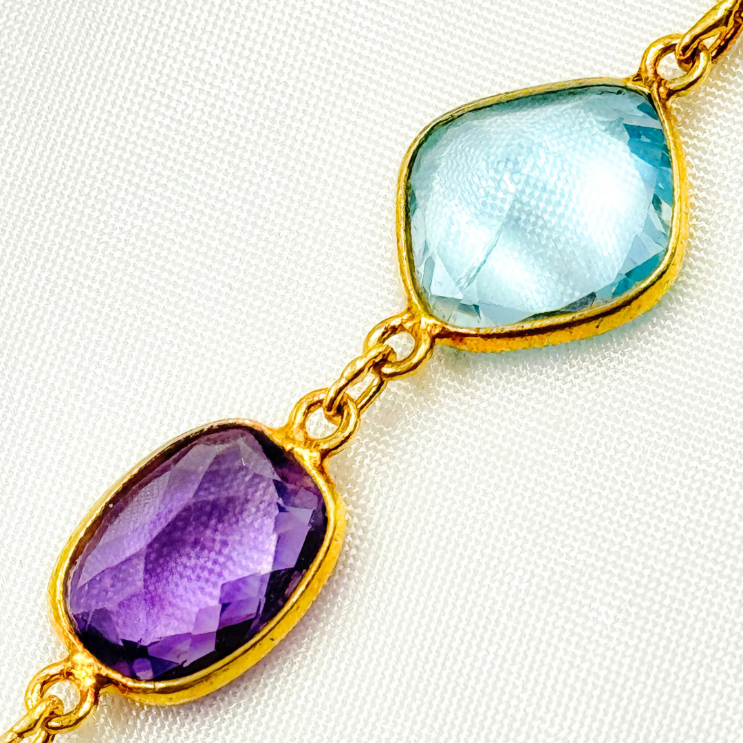 Multi Gemstone Bezel Gold Plated Wire Chain. MGS22