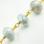 Load image into Gallery viewer, Coated Milky Aquamarine Faceted Rondel Gold Plated Wire Chain. AQU20