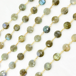 Load image into Gallery viewer, Labradorite Coin Shape Gold Plated 925 Sterling Silver Wire Chain