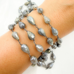 Load image into Gallery viewer, Coated Labradorite Pear Shape Oxidized Wire Chain. CLB2