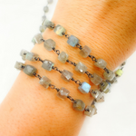Load image into Gallery viewer, Labradorite Cube Oxidized Wire Chain. LAB66