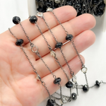 Load image into Gallery viewer, Black Spinel Rondel Shape & White Topaz Oxidized Connected Wire Chain.