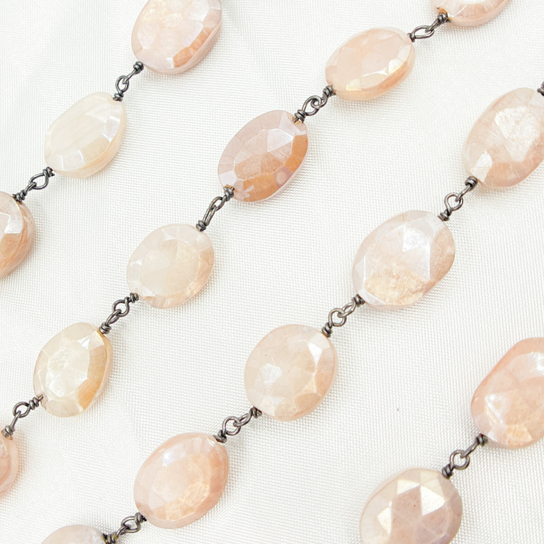 Coated Taupe Oval Moonstone Wire Chain. CMS75