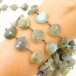Load image into Gallery viewer, Labradorite Heart Shape Oxidized Wire Chain. LAB6