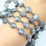 Load image into Gallery viewer, Coated Chocolate Moonstone Round Shape Bezel Oxidized Wire Chain. CMS13