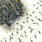 Load image into Gallery viewer, Coated Black Spinel Drop Dangle Gold Plated 925 Sterling Silver Wire Chain. CBS10