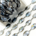 Load image into Gallery viewer, Coated Labradorite Organic Shape Bezel Oxidized Wire Chain. CLB72